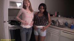 Natalie gets hot with barbie wearing white puffy diapers