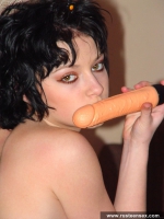 Russian teen brunette fucks her shaved pussy with dildo