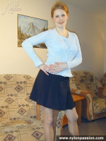 Teen blonde in panties under pantyhose