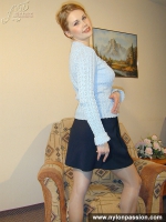 Teen blonde in panties under pantyhose