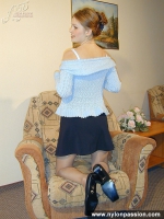 Teen blonde in panties under pantyhose