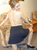 Teen blonde in panties under pantyhose