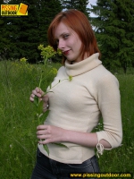Outdoor pissing on a forest opening