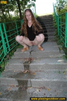 Pissing on the ladder in the park outdoor