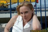 Teen blonde pissing outdoor on the concrete ladder