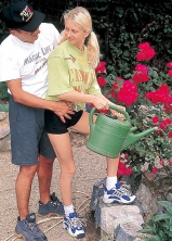 Busty blonde Stephanie getting some cock in the garden