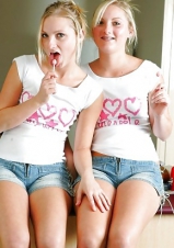 Young cute teen blonde twins Share and Rochelle