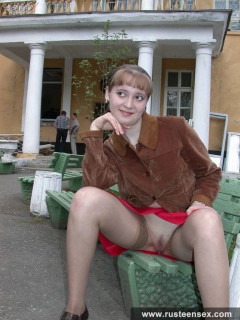Russian teen outdoor upskirt posing without panties - N
