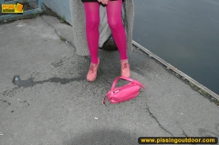 MILF outdoor pissing on pier - N