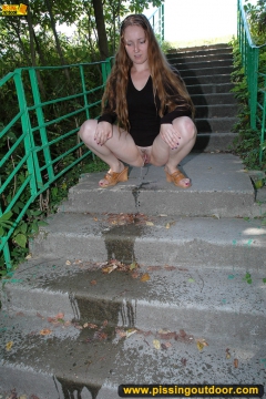 Pissing on outdoor concrete ladder - N