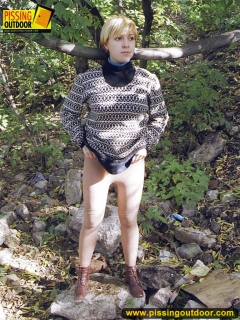 Pissing teen walks and pisses outdoor - N