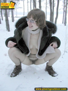 Pissing outdoor in the snow drift is a fun - N