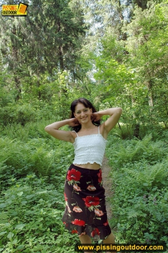 Teen brunette pissing outdoor in the forest - N
