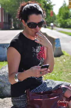 Redhead Mina in her sunglasses sexy smoking on a sunny day - N