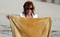 Beautiful Marg Helgenberger wearing black bikini. - N