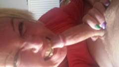 Blonde slut deapthroats cock - N