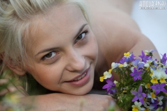 Nude blonde outside - N
