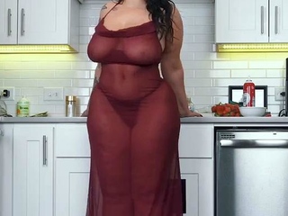 Busty curly brunette with big boobs fucks on couch