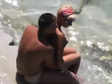 Horny nude wife masturbating and fucking on beach