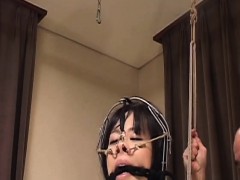 Subtitled bizarre CMNF Japanese nose hook BDSM spanking