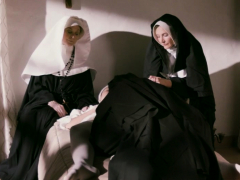 Busty lesbian nun licks