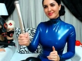 Latex fetish masturbation with dildo in torture basement