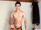 Skinny latin twink jerking his big cock