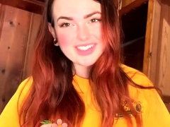 Amateur redhead masturbates then gives a blowjob