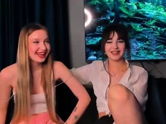 Two amateur blonde teen babes sucking huge fat cock