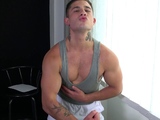 Twink muscle bulk boy flexing with boner