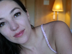 Brunette amateur babe strips off and masturbates